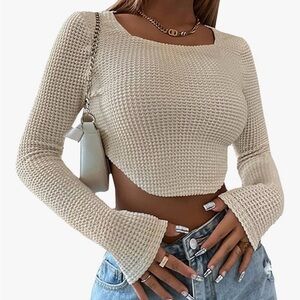 Cream Knit Long Sleeve Crop Top